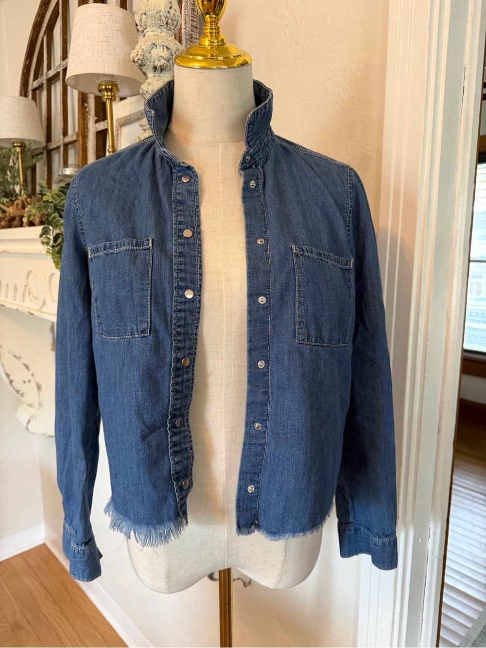Divided Raw-Hem Denim Shirt in Blue